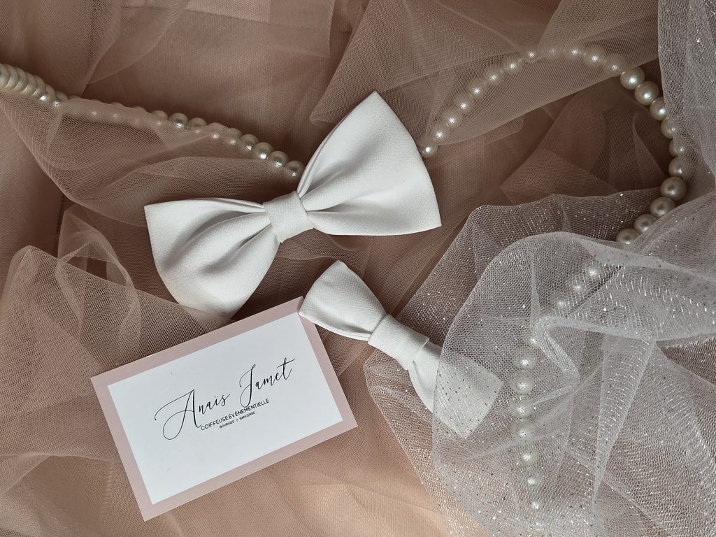 Accessoire chignon mariage coiffure mariée unique noeud blanc coton chic