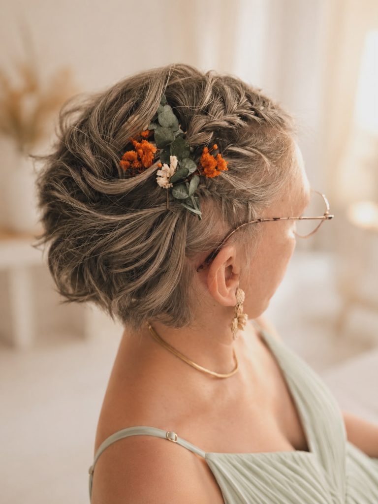 #Mariage#Wedding#Coiffure#Bridesmaid#nattes#tresses#coiffureasymétrique#fleursséchées#cheveuxcourts#cheveuxgris#cheveuxcarré