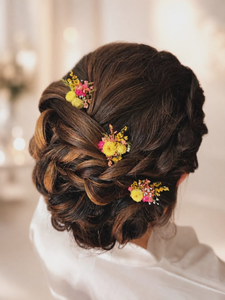 #Mariage#Wedding#Coiffuremariée#Chignonboheme#chignonchic#chignonromantique#tresses#nattes#brunette#mèchescaramel